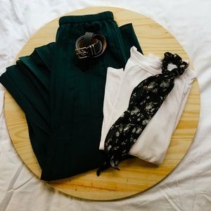 Forest Green Midi Pleated Skirt